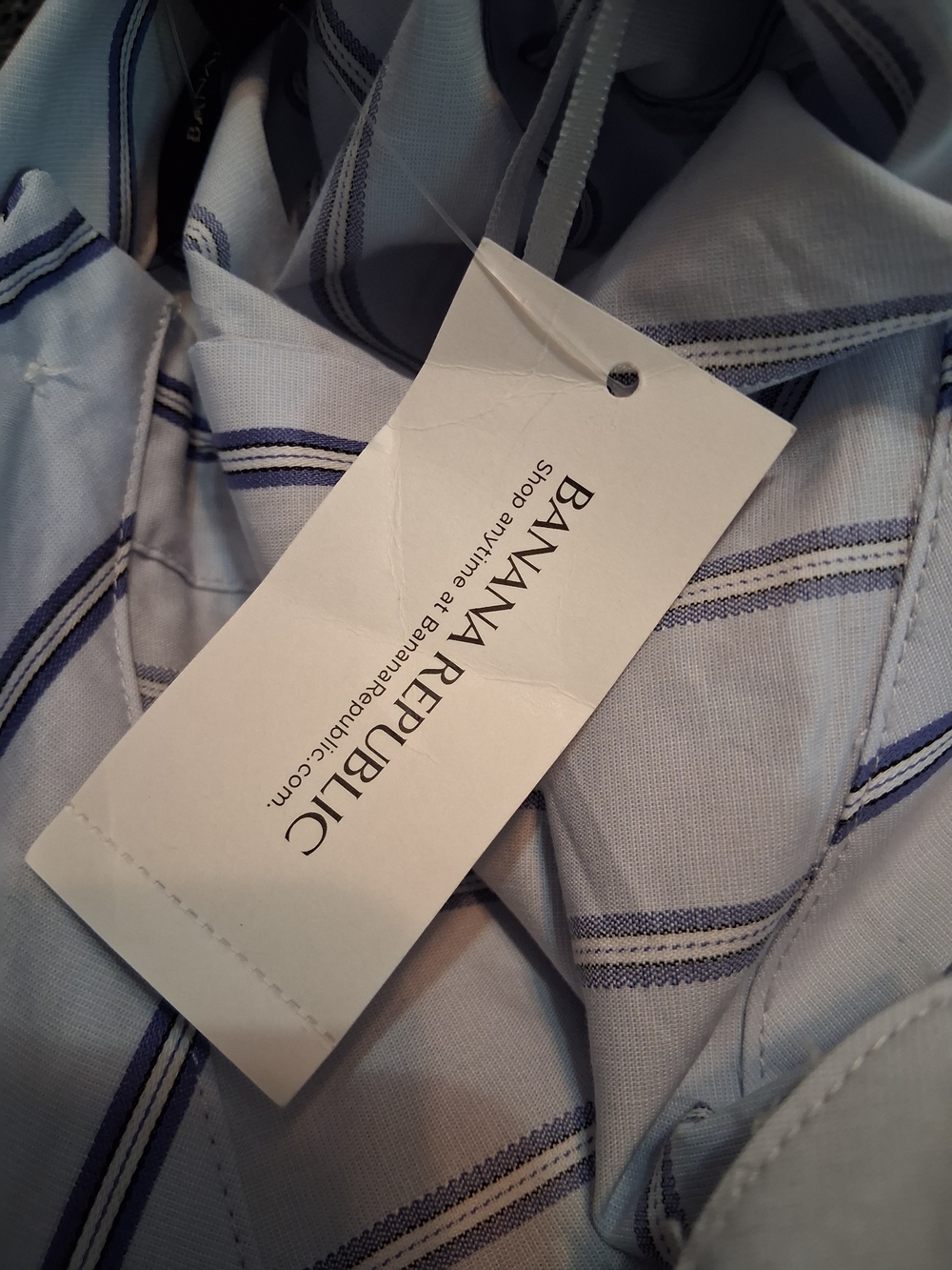 Banana Republic Blue Stripe Belted Tunic Top L NWT | Tailored Workwear Chic - Picture 9 of 16